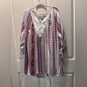 Roxy White Mini Dress with Pink and Navy Geometric Stripes